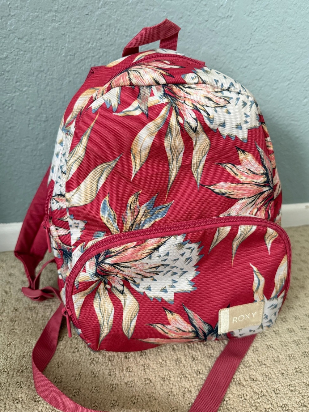 Roxy Floral Raspberry Mini Backpack Purse Hawaiian Floral Print